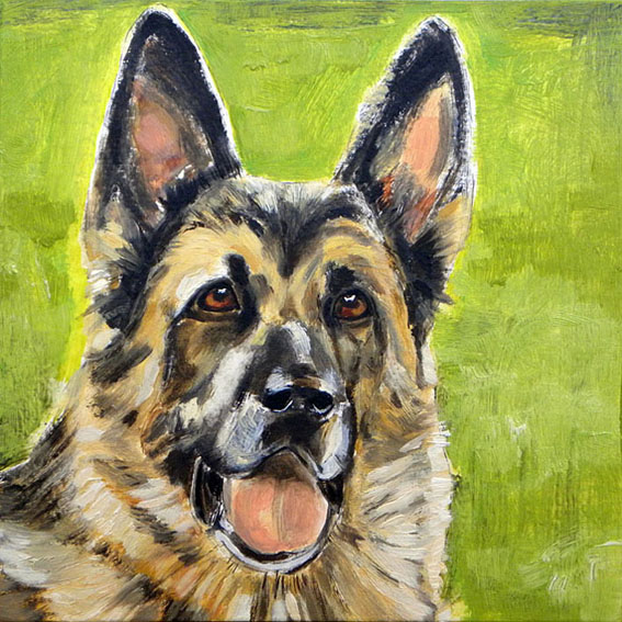 Pet Portrait Painting. Retrato de Cleo. Óleo sobre madera. 2010.