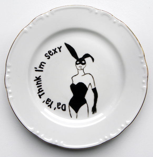 Da' Ya' Think I'm Sexy. Serie Sex, Drugs &amp; Rock N' Roll. Hand Painted Porcelain Plate. 2011.