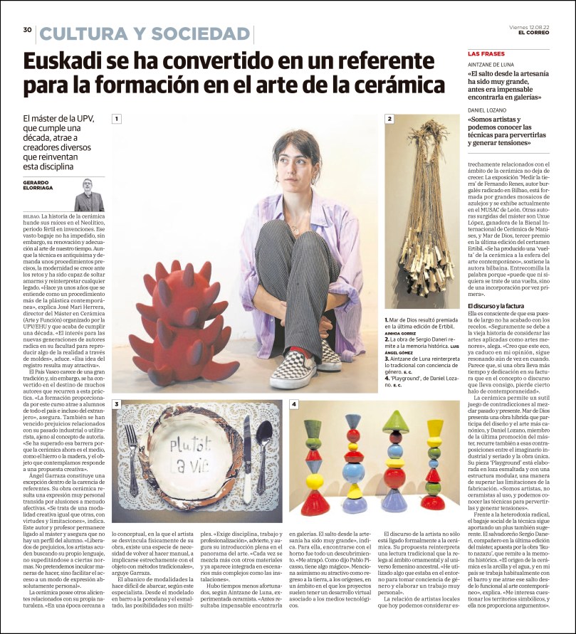 Aintzane De Luna en El Correo. Cultura y Sociedad. Texto: Gerardo Elorriaga. Viernes 12 de agosto 2022.